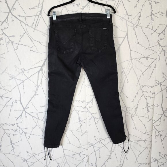 Hudson Black Cotton Stretch Lace Up Side Mid Rise Skinny Jeans - Picture 3 of 11